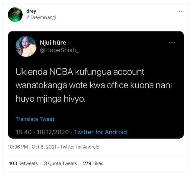 Drey dreymwangi njui hyre hopeshish _ ukienda ncba kufungua account wanatokanga