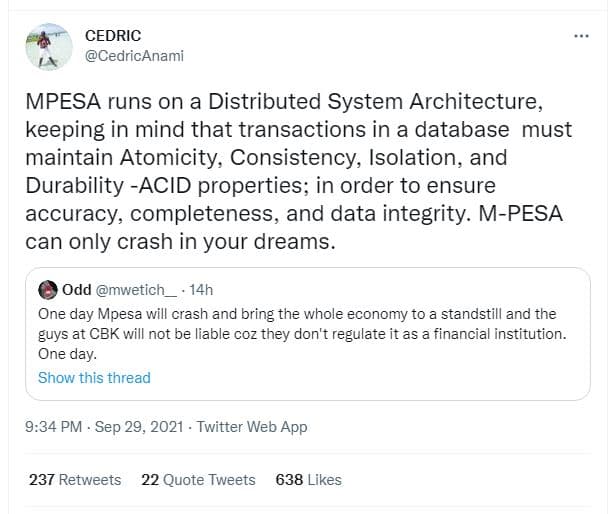 Cedric cedricanami mpesa runs on a distributed system architecture keeping in mi