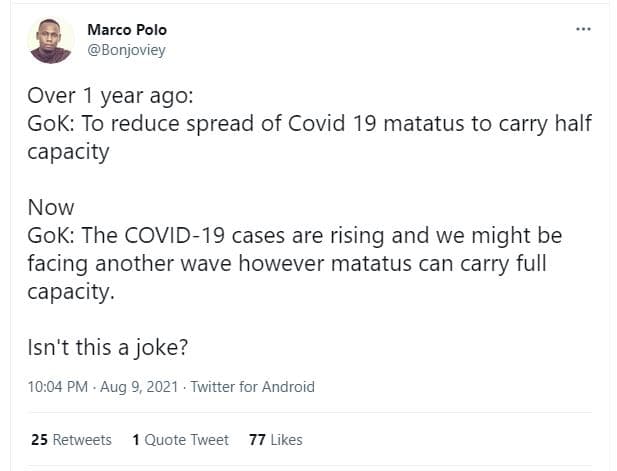 Marco polo bonjoviey over year ago gok to reduce spread of covid 19 matatus to c