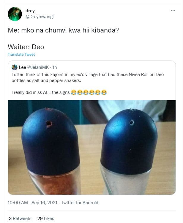 Drey dreymwangi me mko na chumvi kwa hii kibanda? waiter deo translate tweer lee