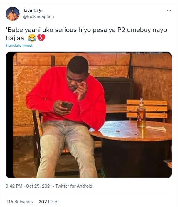 Javintage fookincaptain babe yaani uko serious hiyo pesa ya p2 umebuy nayo bajia