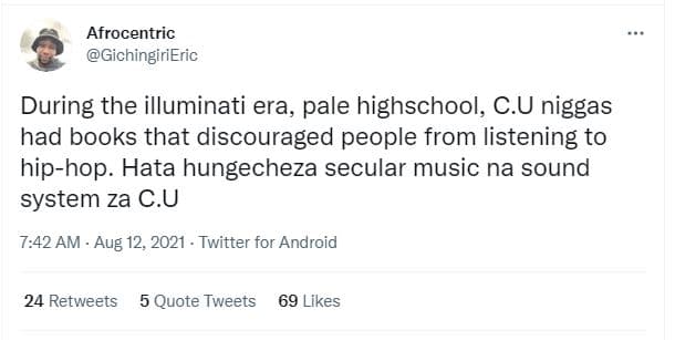 Afrocentric gichingirieric during the illuminati era, pale highschool, c.u nigga