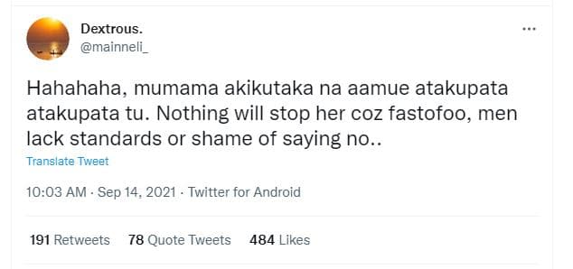 Dextrous_ mainneli hahahaha, mumama akikutaka na aamue atakupata atakupata tu. n