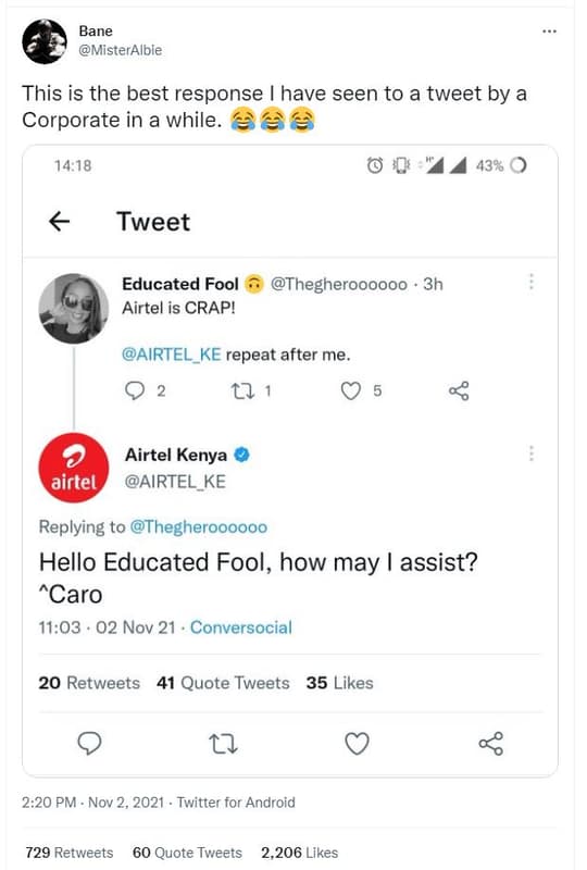 Bane misteralbie this is the best response have seen to a tweet by a corporate i