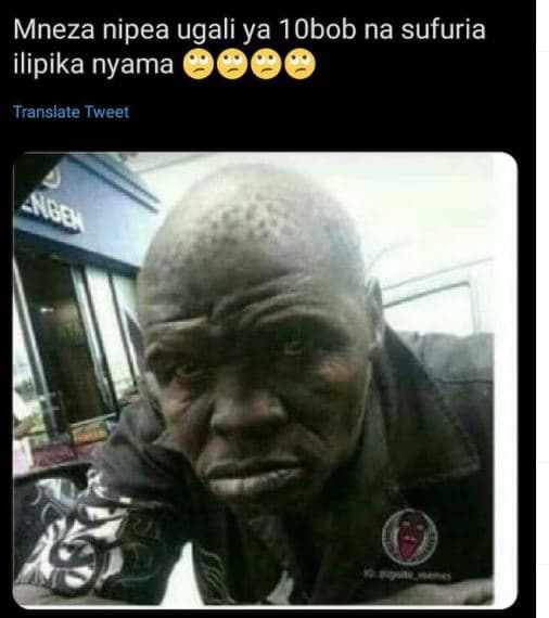 Mneza nipea ugali ya 1obob na sufuria ilipika nyama translate tweet abe