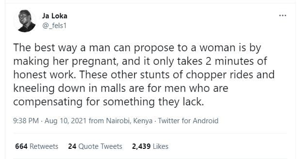 Ja loka _fels1 the best way a man can propose to a woman is by making her pregna