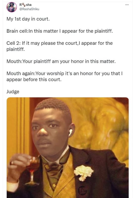 R?sha rashashiku my ist day in court. brain cellin this matter appear for the pl