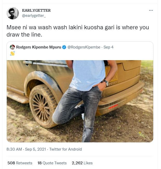 Earlygetter earlygetter _ msee ni wa wash wash lakini kuosha gari is where you d