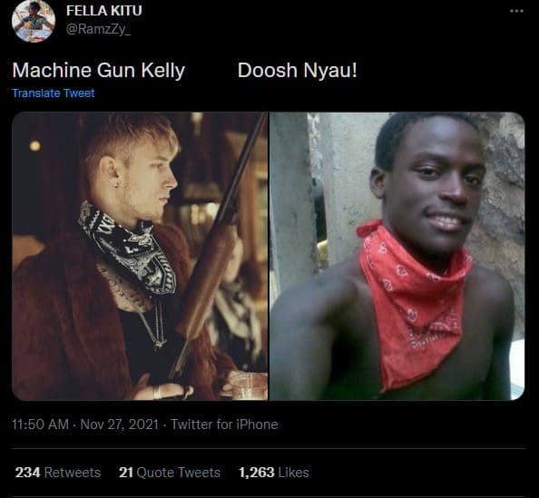 Fella kitu ramzzy _ machine gun kelly translate tweet doosh nyau! 11.50 am nov 2