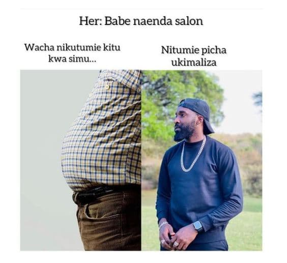 Her babe naenda salon wacha nikutumie kitu kwa simu .. nitumie picha ukimaliza