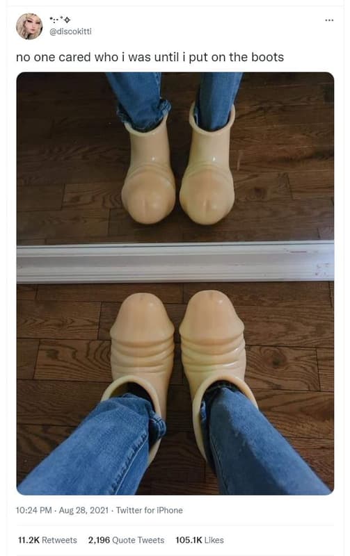 Discokitti no one cared who was until put on the boots 10.24 pm aug 28, twitter