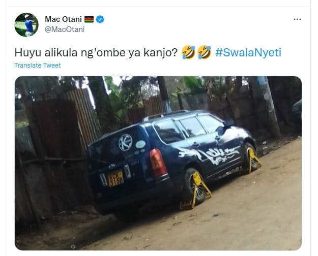 Mac otani macotani huyu alikula ng'ombe ya kanjo? translate tweer swalanyeti hea