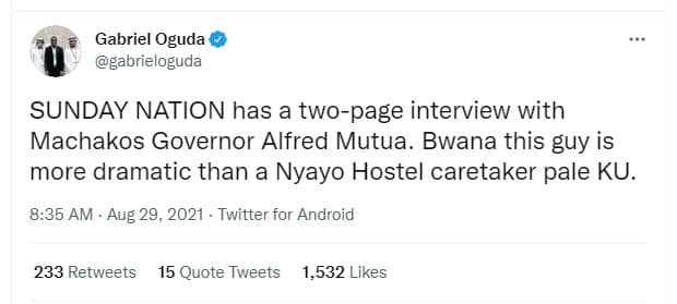 Gabriel oguda gabrieloguda sunday nation has a twopage interview with machakos g