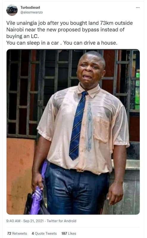 Turbodiesel alexmwanzo vile unaingia job after you bought land 73km outside nair