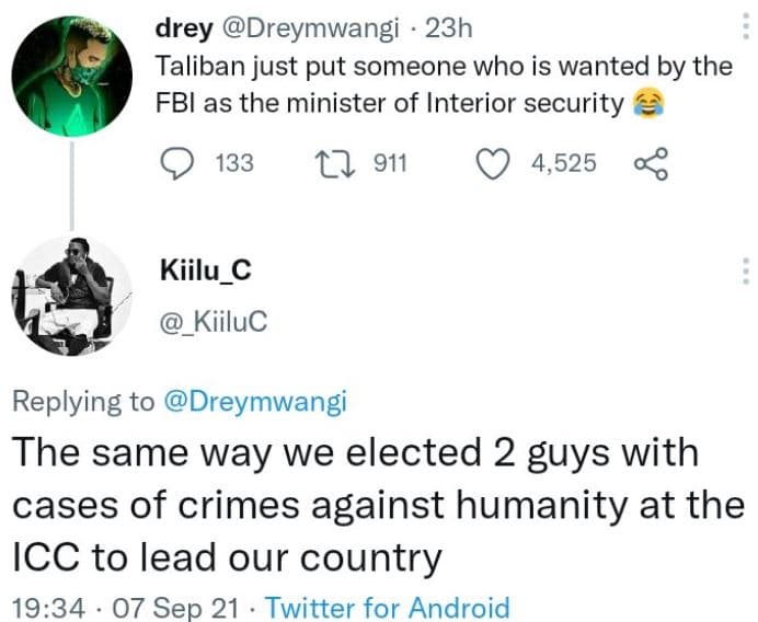 Drey dreymwangi 23h taliban just put someone who is wanted by the fbi as the min