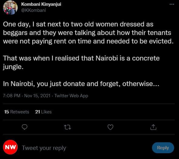 Kombani kinyanjui kkombani one day 1 sat next to two old women dressed as beggar