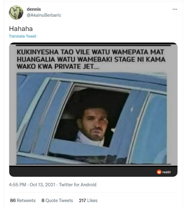 Dlennis akainuberbaric hahaha translate tweet kukinyesha tao vile watu wamepata