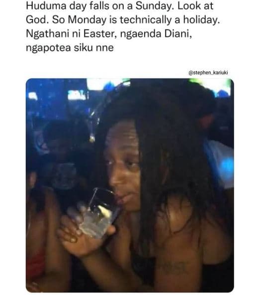 Huduma day falls on a sunday. look at god. so monday is technically a holiday. n