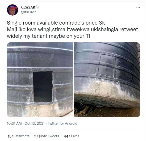 Ceasar itseuvin single room available comrade's price 3k maji iko kwa wingi,stim