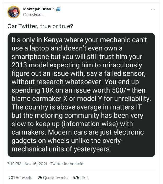 Maktejah briantm maktejah _ car twitter true or true? it's only in kenya where y