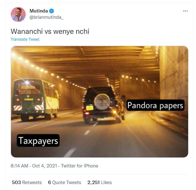 Mutinda brianmutinda_ wananchi vs wenye nchi translate tweet pandora papers taxp