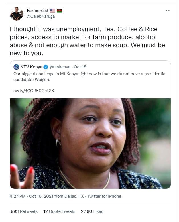 Farmercist calebkaruga thought it was unemployment, tea, coffee rice prices, acc