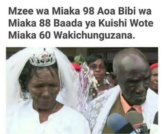 Mzee wa miaka 98 aoa bibi wa miaka 88 baada ya kuishi wote miaka 60 wakichunguza