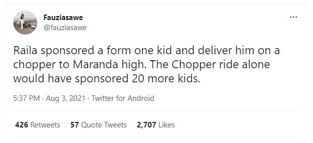Fauziasawe fauzlasawe raila sponsored a form one kid and deliver him on a choppe