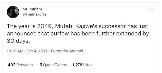 Mr. ma' am themaxyne the year is mutahi kagwe's successor has just announced tha