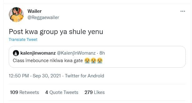Wailer reggaewailer post kwa group ya shule yenu translate tweet kalenjinwomanz