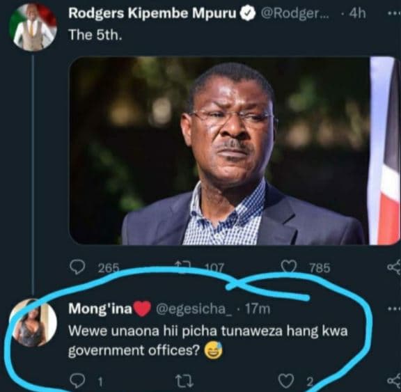 Rodgers kipembe mpuru 0 rodger _ 4h the 5th. 265 107 785 mong'ina egesicha _ 17m