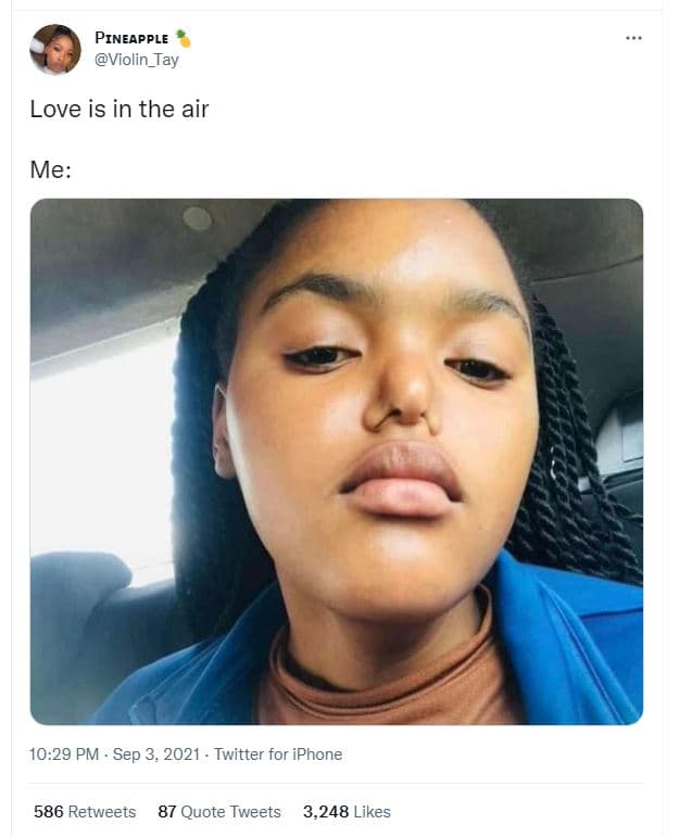 Pineapple violin_tay love is in the air me 10.29 pm . sep 3, twitter for iphone