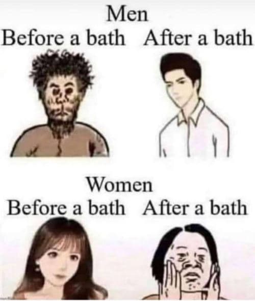 Men before a bath after a bath women before a bath after a bath