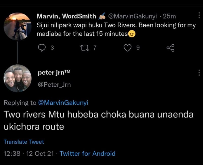 Marvin wordsmith marvingakunyi 25m sijui nilipark wapi huku two rivers. been loo