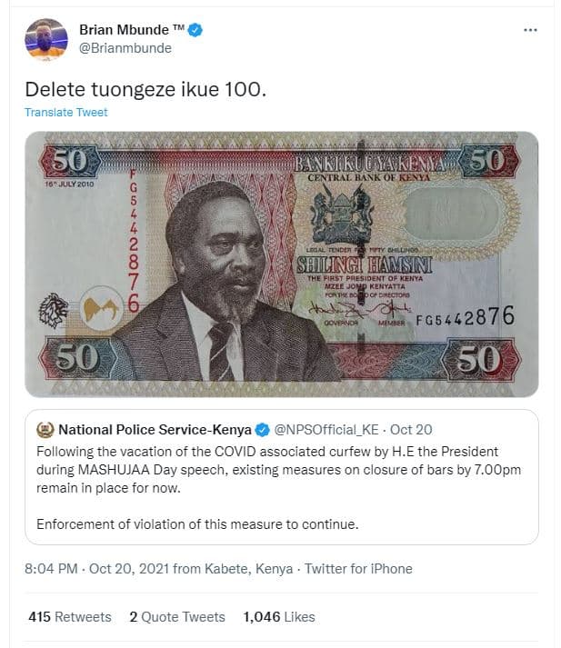 Brian mbunde brianmbunde delete tuongeze ikue 100. translate tweet 50 16 julyz01