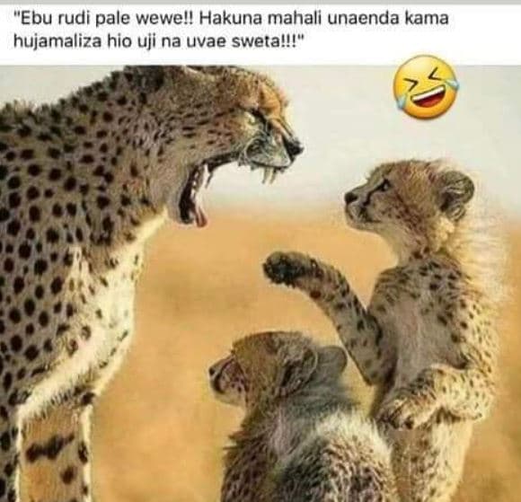 'ebu rudi pale wewel! hakuna mahali unaenda kama hujamaliza hio uji na uvae swet