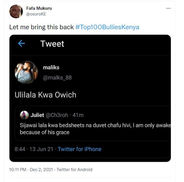 Fafa mukuru osoroke let me bring this back toploobullieskenya tweet maliks malks