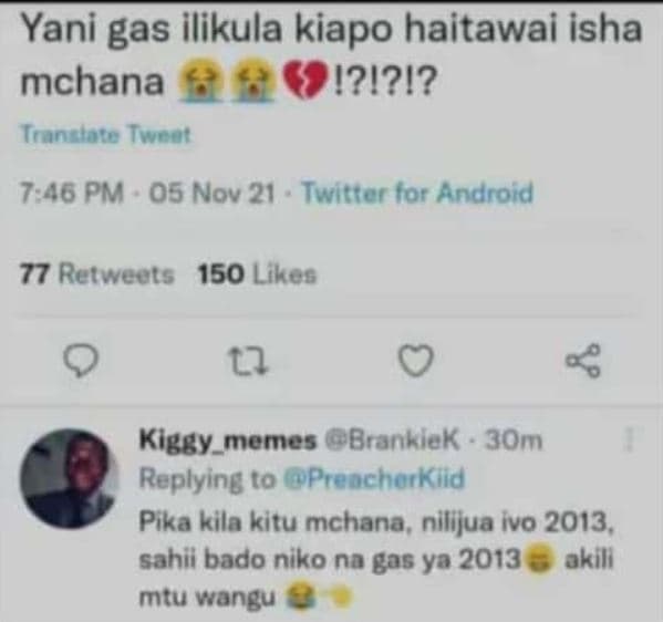 Yani gas ilikula kiapo haitawai isha mchana ? iranclate tweor 746 pm 05 nov 21 t