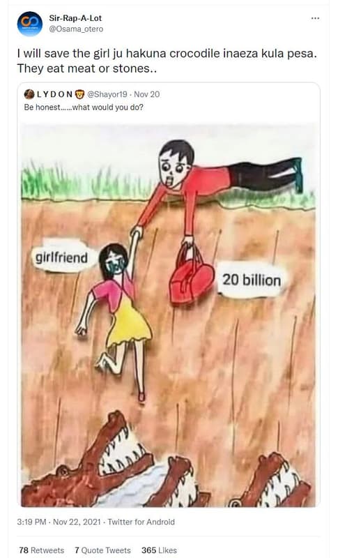 Sirrapalot osama_otero will save the girl ju hakuna crocodile inaeza kula pesa t