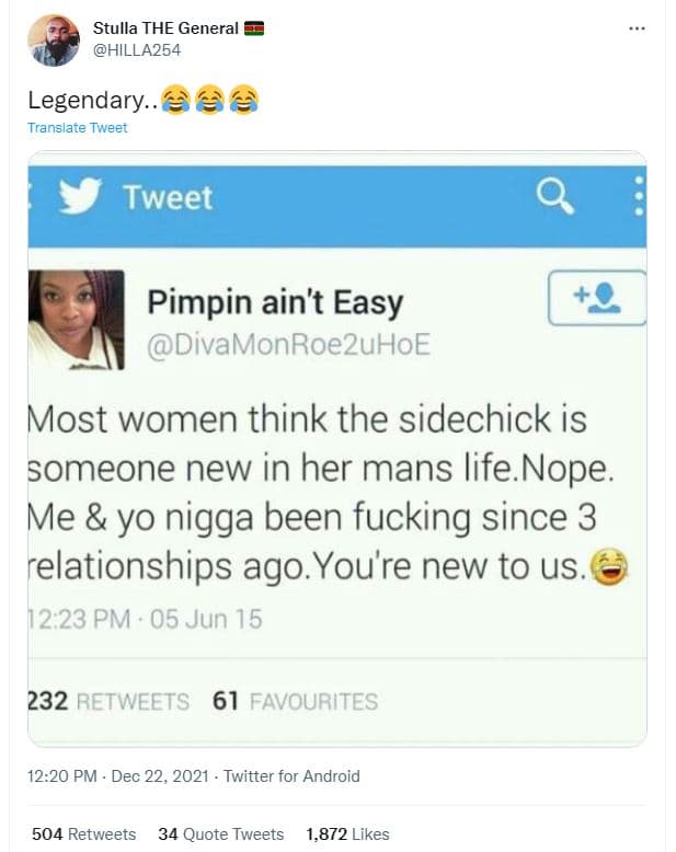 Stulla the general hilla254 legendary. translate tweet tweet pimpin ain't easy d