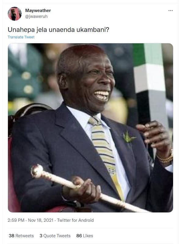 Mayweather jwaweruh unahepa jela unaenda ukambani? translate tweet 259 pm nov 18