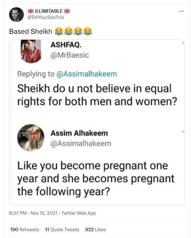 Illimitable tellyoursonthis based sheikh ee6 ashfaq. mrbaesic replying to assima