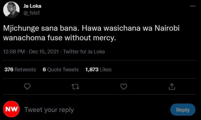 Ja loka _felsı mjichunge sana bana. hawa wasichana wa nairobi wanachoma fuse wit
