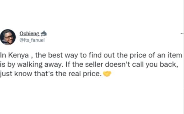 Ochieng its_fanuel in kenya the best way to find out the price of an item is by