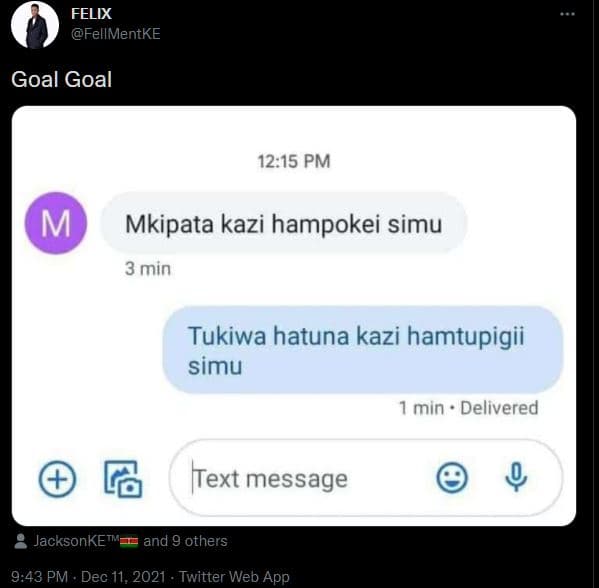 Felix fellmentke goal goal 12.15 pm m mkipata kazi hampokei simu 3 min tukiwa ha