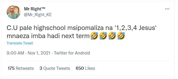 Mr right tm mr_right_ke c.u pale highschool msipomaliza na '1,2,3,4 jesus' mnaez