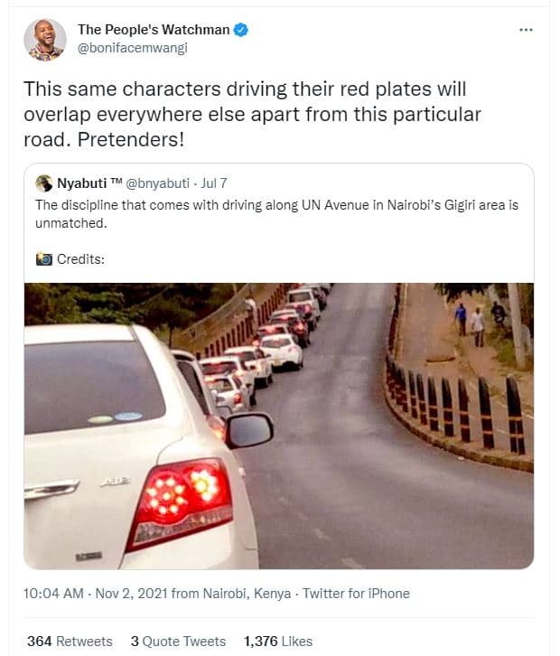 The people's watchman bonifacemwangi this same characters driving their red plat