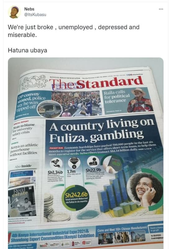 Nebs itskubasu we're just broke unemployed depressed and miserable hatuna ubaya