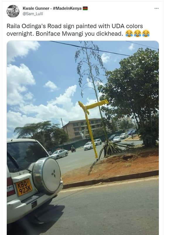 Kwale gunner madelnkenya sam_lulli raila odinga's road sign painted with uda col