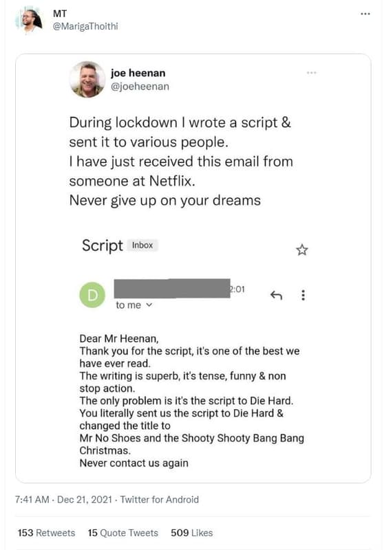 Mt marigathoithi joe heenan joeheenan during lockdown wrote a script sent it to